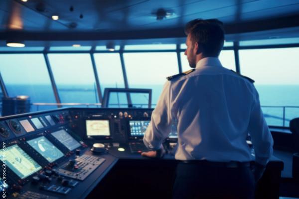 Navigation officer on watch during cargo operations. Image generated with Artificial Intelligence ©chiew/stock.adobe.com